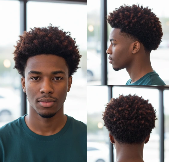 Broccoli Low Taper Fade hairstyle featuring a voluminous, textured top resembling a broccoli head with a clean, low taper fade on the sides and back for a modern, edgy look