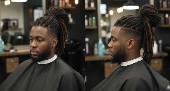 This image have detail of clean taper fade with twisted locs
