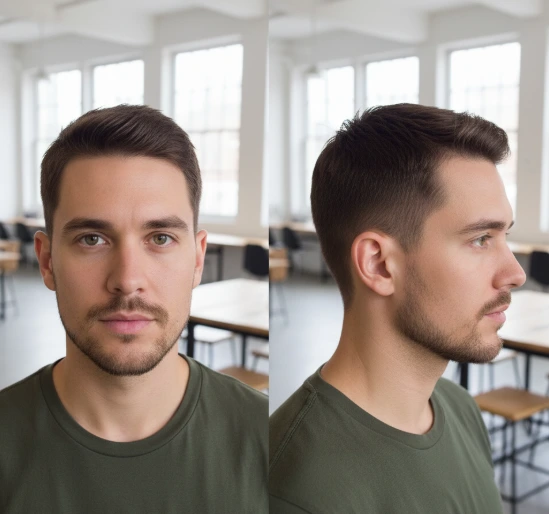 crew cut with low taper fade detailed view