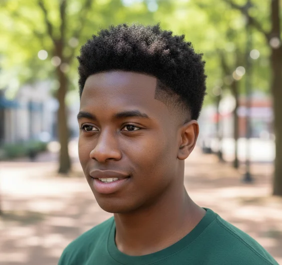cropped afro with low taper fade