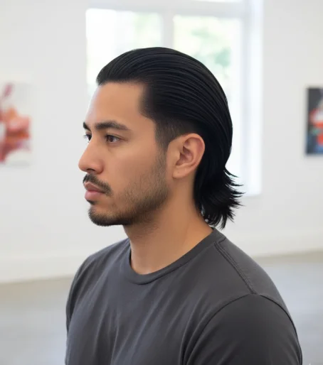 long hair with low taper fade