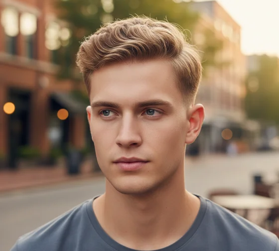 short blonde wave with taper fade