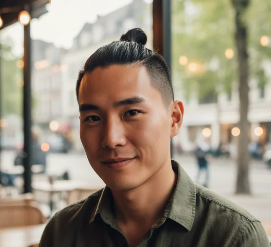 Top knot with low taper fade