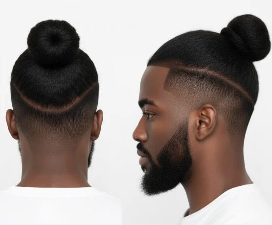top knot with low taper fade trending design